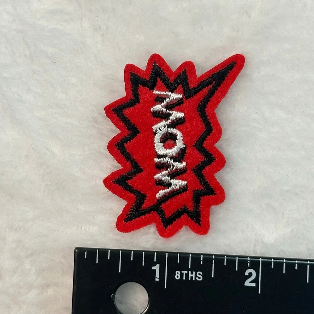 WOW Comic Book Speech Bubble Iron On Patches Red Unisex Small Embroidered 2 Pack